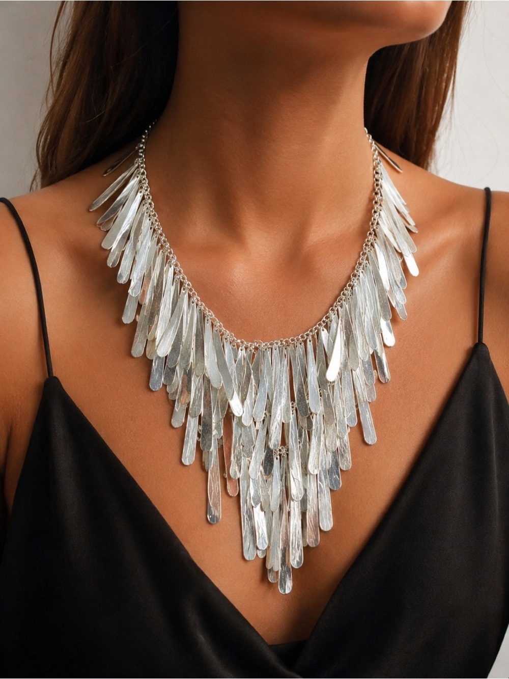 Zara Silver Statement Fringe Necklace